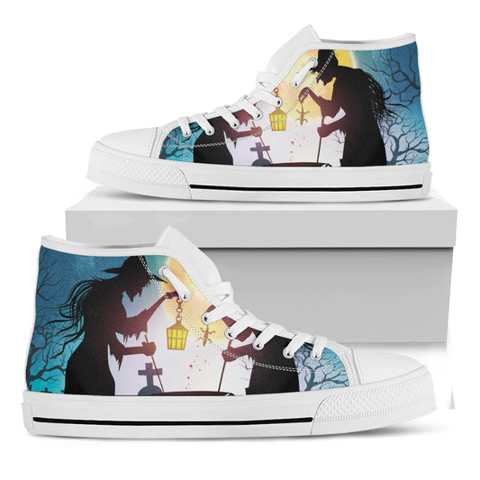 Halloween Witch And Cauldron Print White High Top Shoes