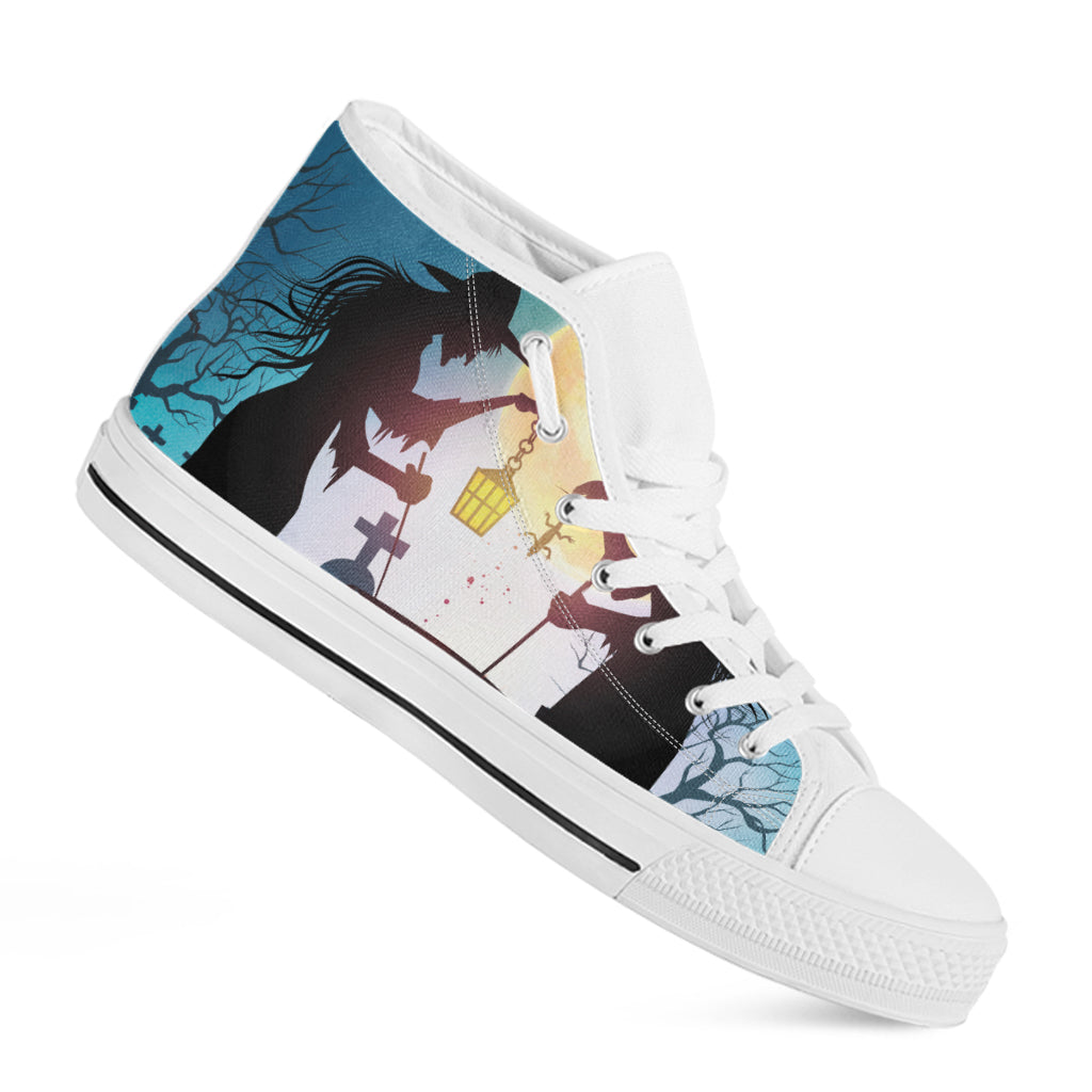 Halloween Witch And Cauldron Print White High Top Shoes
