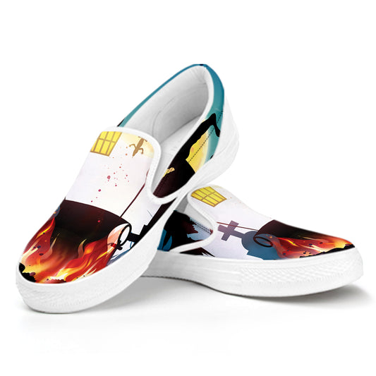 Halloween Witch And Cauldron Print White Slip On Shoes