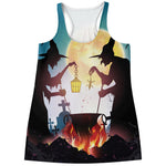 Halloween Witch And Cauldron Print Women's Racerback Tank Top