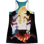 Halloween Witch And Cauldron Print Women's Racerback Tank Top