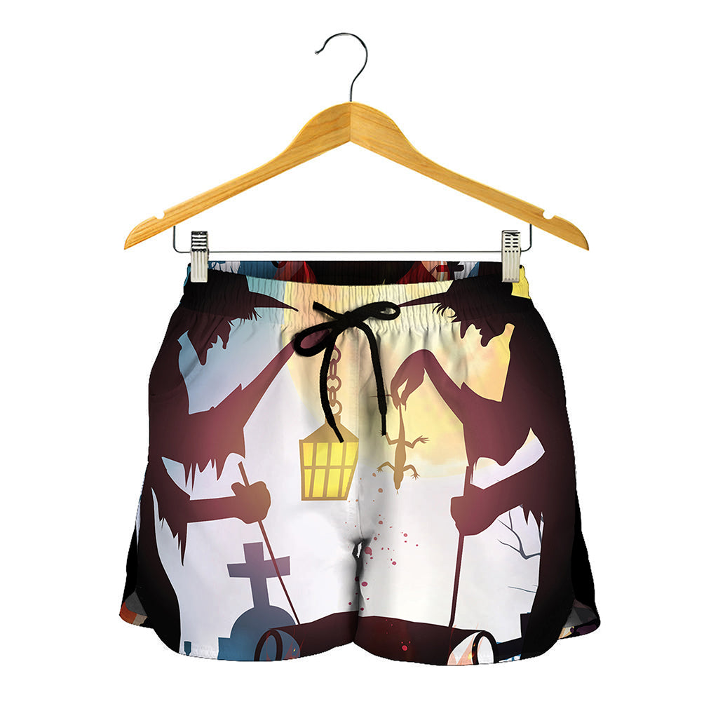Halloween Witch And Cauldron Print Women's Shorts