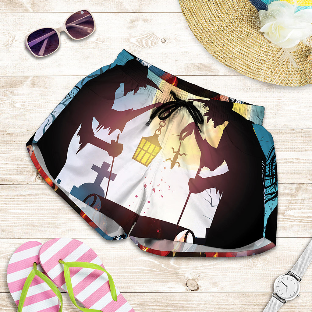 Halloween Witch And Cauldron Print Women's Shorts