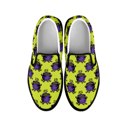 Halloween Witch Cauldron Pattern Print Black Slip On Shoes