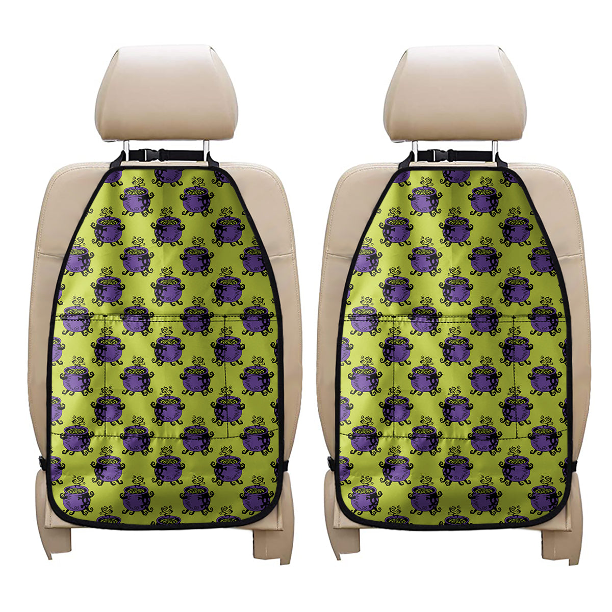 Halloween Witch Cauldron Pattern Print Car Seat Organizers