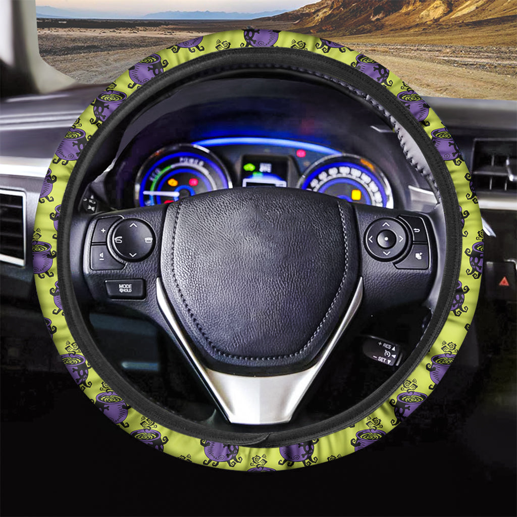 Halloween Witch Cauldron Pattern Print Car Steering Wheel Cover