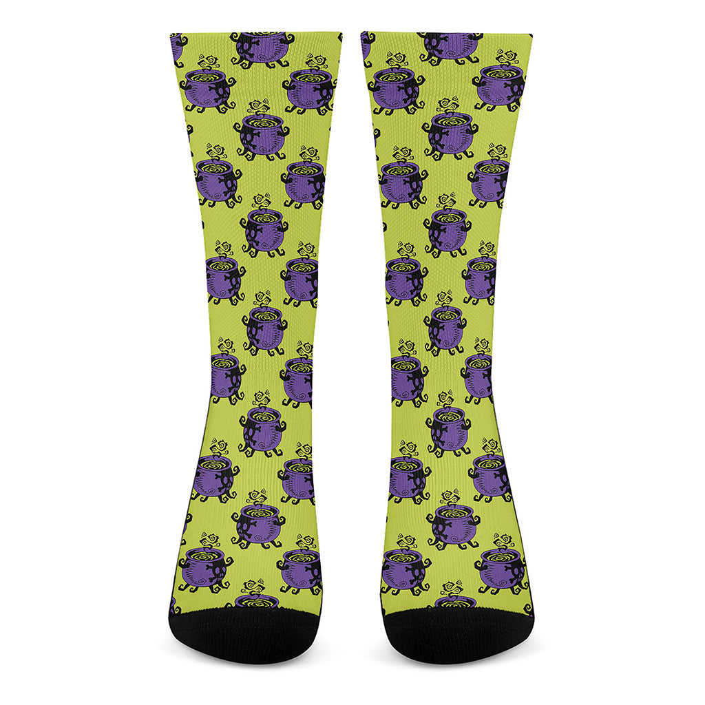 Halloween Witch Cauldron Pattern Print Crew Socks