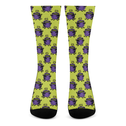 Halloween Witch Cauldron Pattern Print Crew Socks