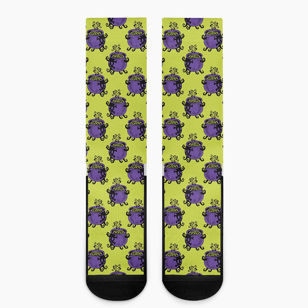 Halloween Witch Cauldron Pattern Print Crew Socks
