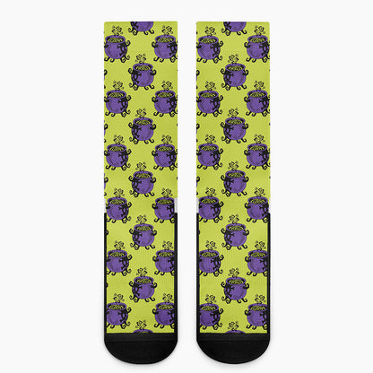 Halloween Witch Cauldron Pattern Print Crew Socks