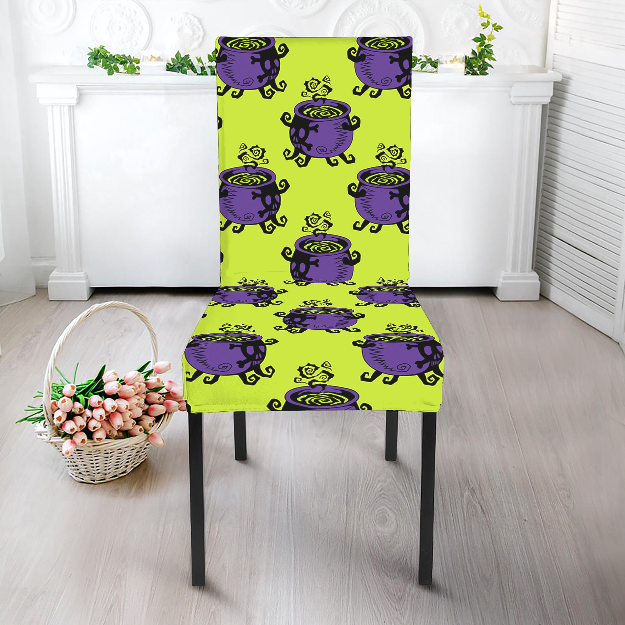 Halloween Witch Cauldron Pattern Print Dining Chair Slipcover