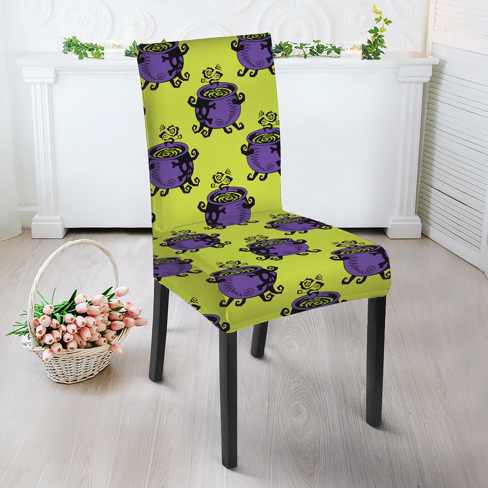 Halloween Witch Cauldron Pattern Print Dining Chair Slipcover