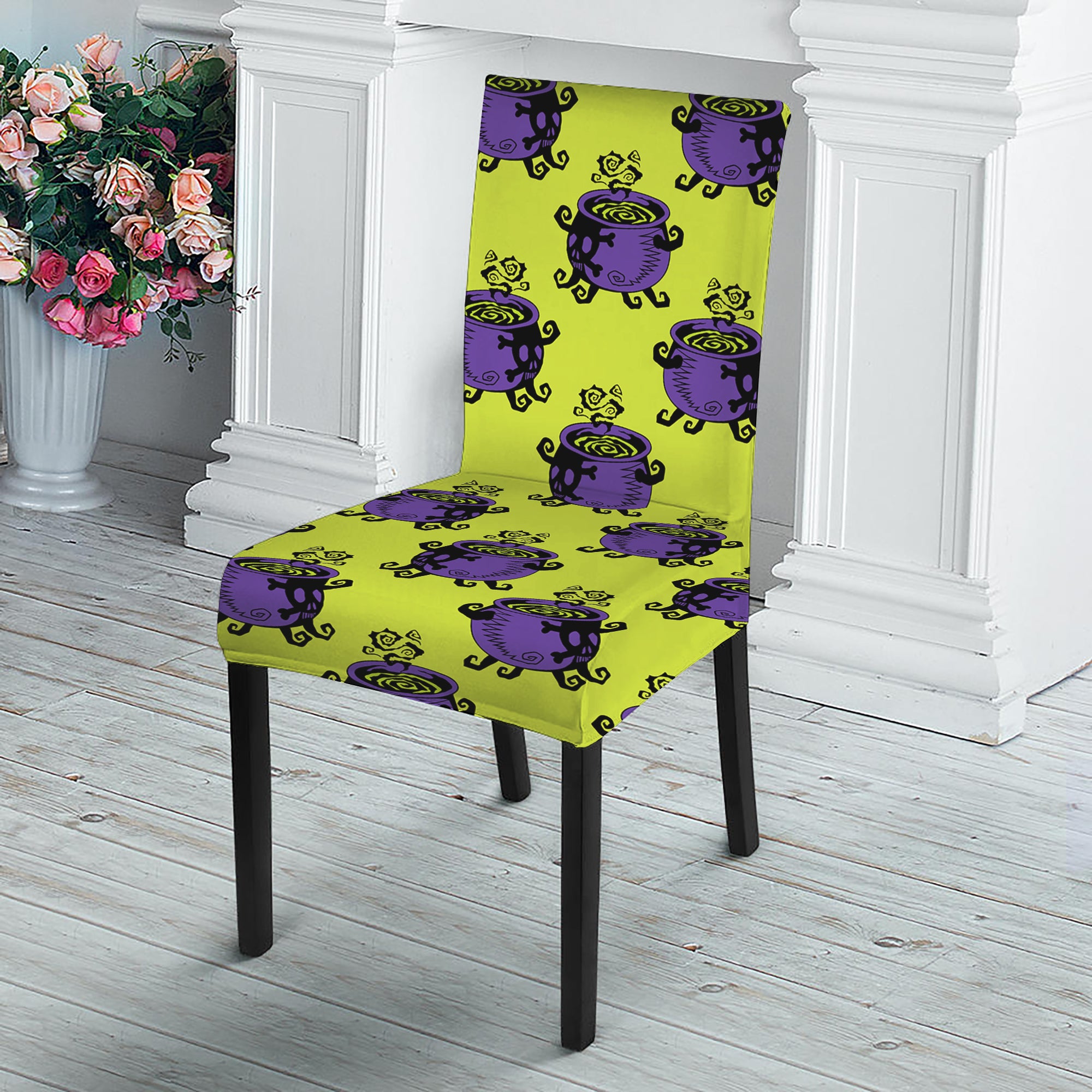 Halloween Witch Cauldron Pattern Print Dining Chair Slipcover