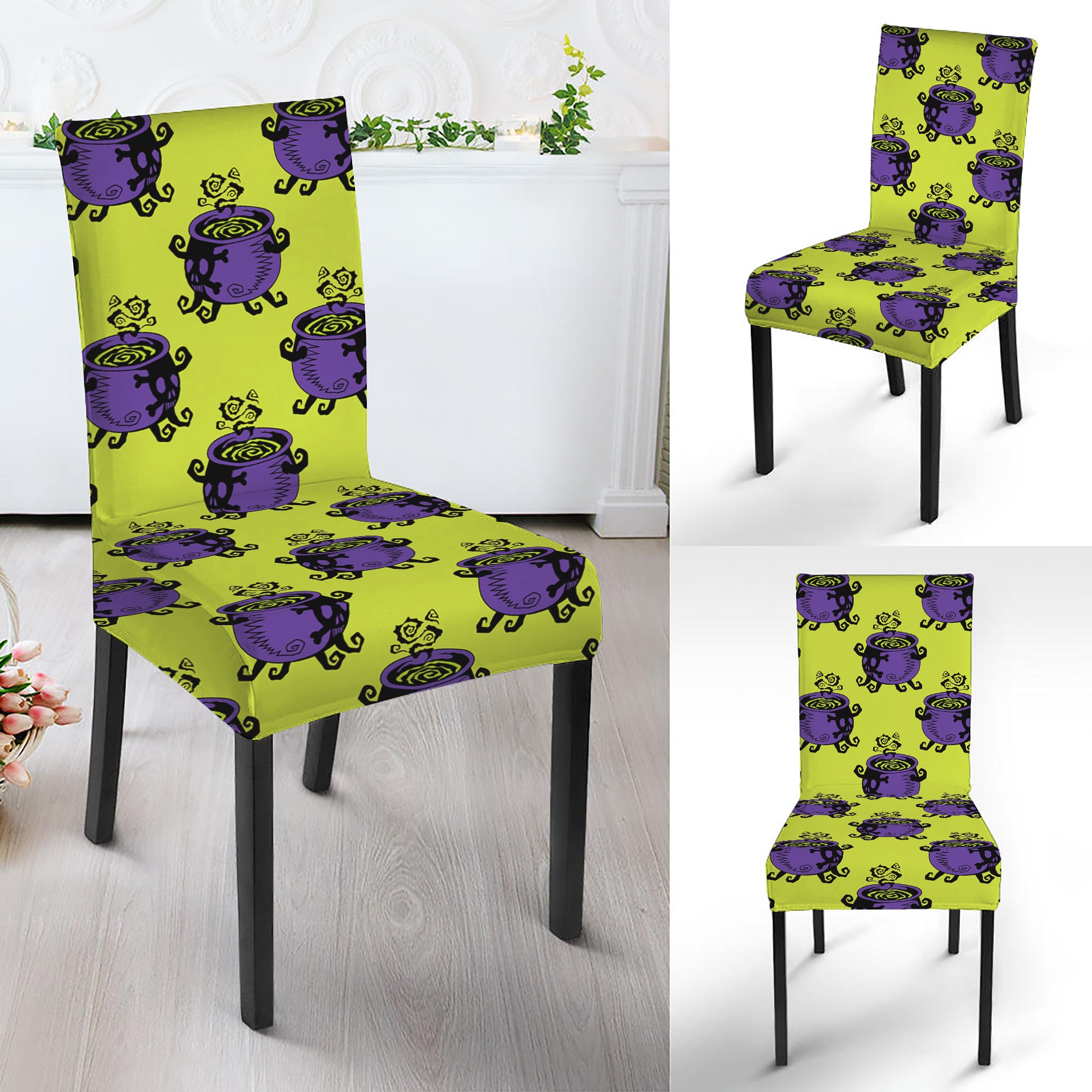 Halloween Witch Cauldron Pattern Print Dining Chair Slipcover
