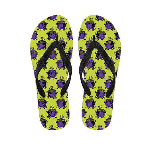 Halloween Witch Cauldron Pattern Print Flip Flops
