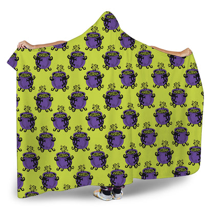 Halloween Witch Cauldron Pattern Print Hooded Blanket