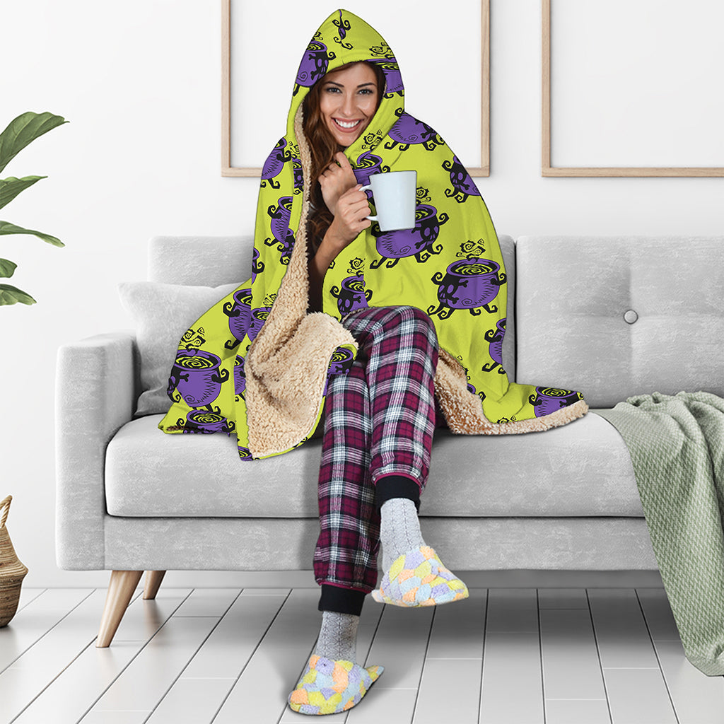Halloween Witch Cauldron Pattern Print Hooded Blanket