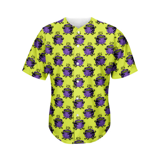 Halloween Witch Cauldron Pattern Print Men's Baseball Jersey