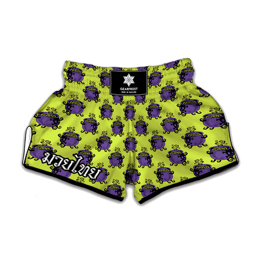 Halloween Witch Cauldron Pattern Print Muay Thai Boxing Shorts