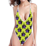 Halloween Witch Cauldron Pattern Print One Piece High Cut Swimsuit