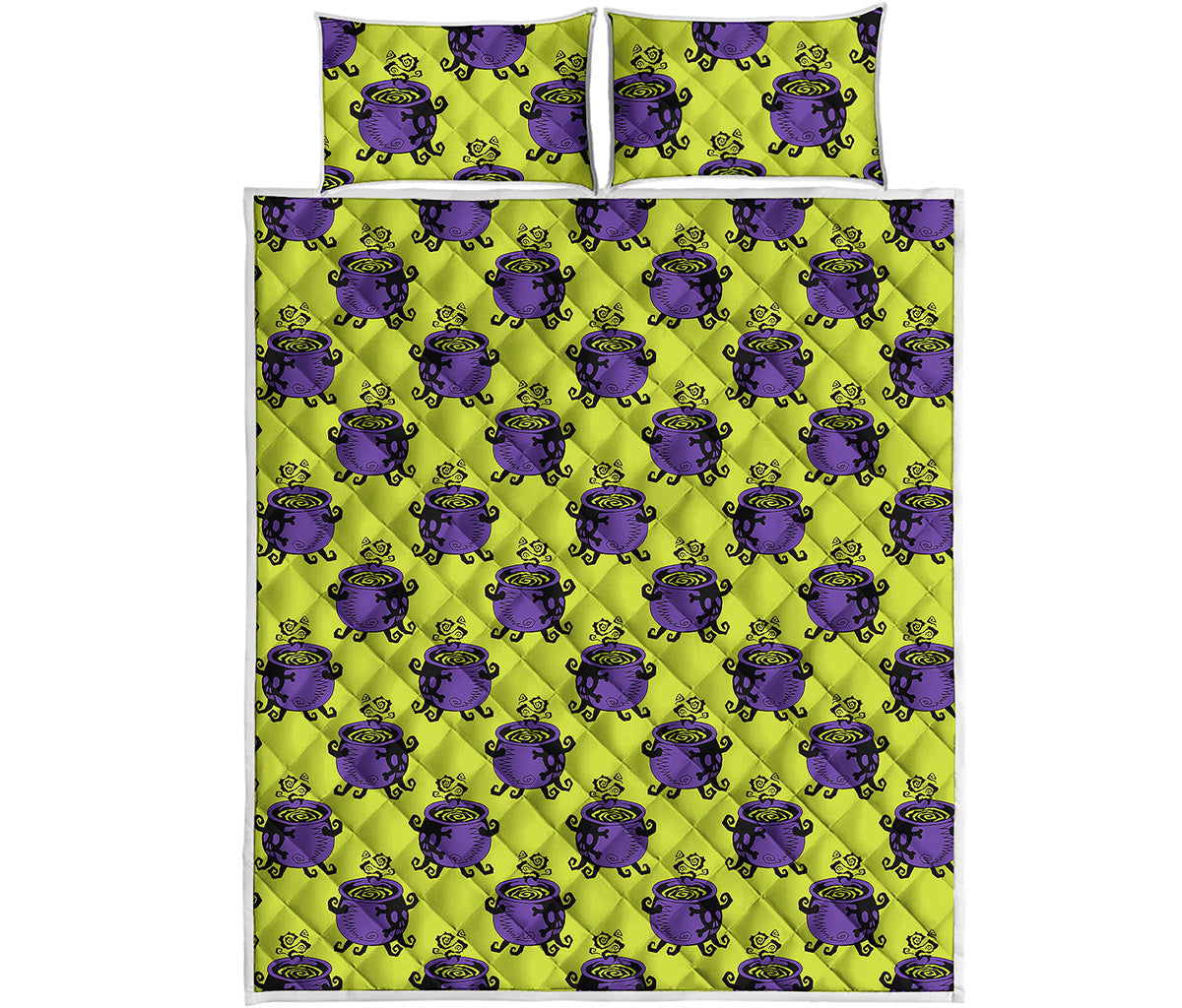 Halloween Witch Cauldron Pattern Print Quilt Bed Set