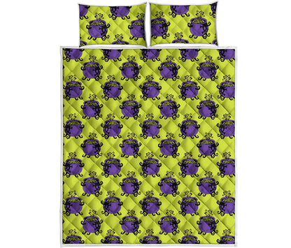 Halloween Witch Cauldron Pattern Print Quilt Bed Set