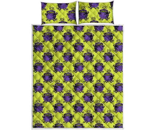 Halloween Witch Cauldron Pattern Print Quilt Bed Set