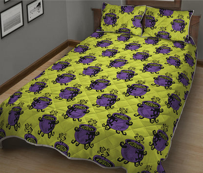 Halloween Witch Cauldron Pattern Print Quilt Bed Set