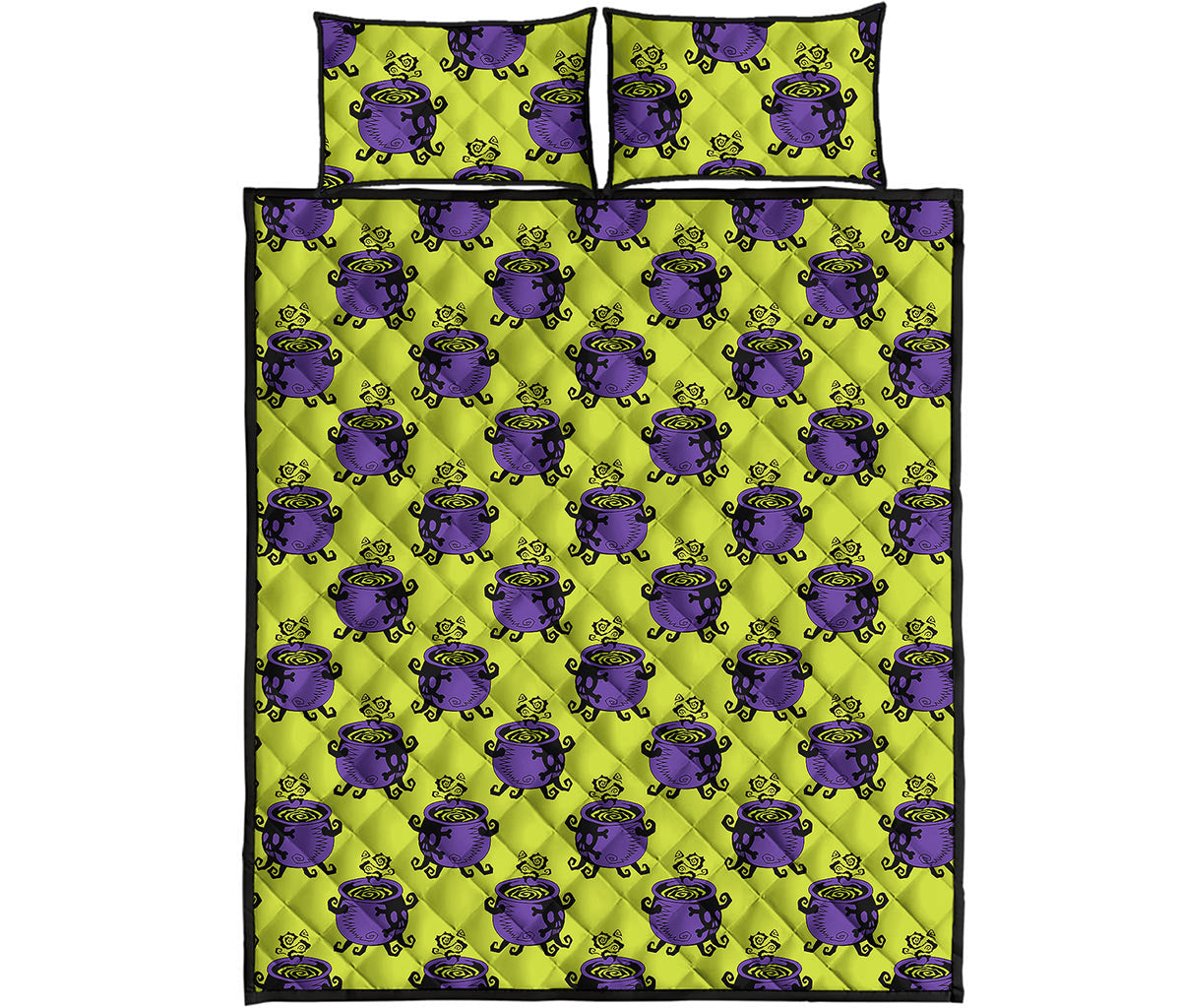 Halloween Witch Cauldron Pattern Print Quilt Bed Set