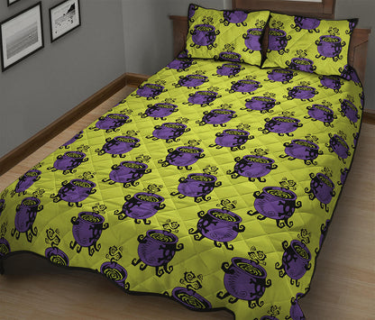 Halloween Witch Cauldron Pattern Print Quilt Bed Set
