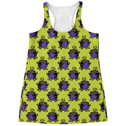 Halloween Witch Cauldron Pattern Print Women's Racerback Tank Top