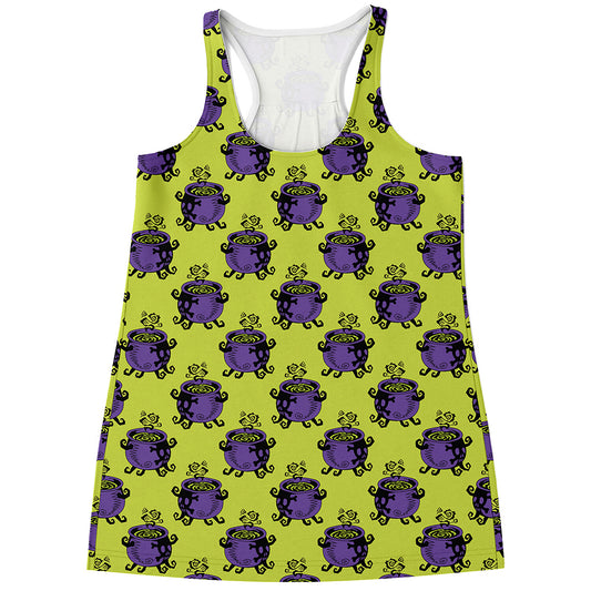 Halloween Witch Cauldron Pattern Print Women's Racerback Tank Top