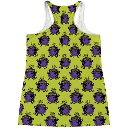 Halloween Witch Cauldron Pattern Print Women's Racerback Tank Top