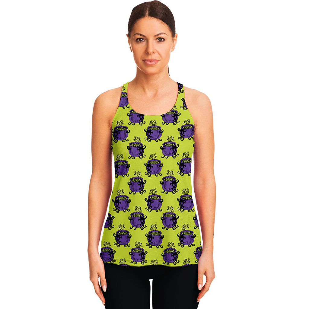Halloween Witch Cauldron Pattern Print Women's Racerback Tank Top