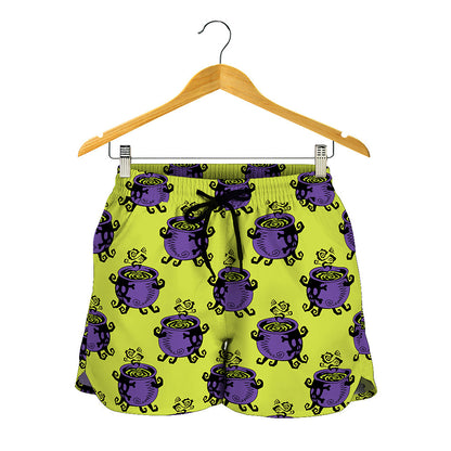 Halloween Witch Cauldron Pattern Print Women's Shorts