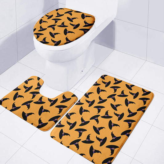 Halloween Witch Hat Pattern Print 3 Piece Bath Mat Set