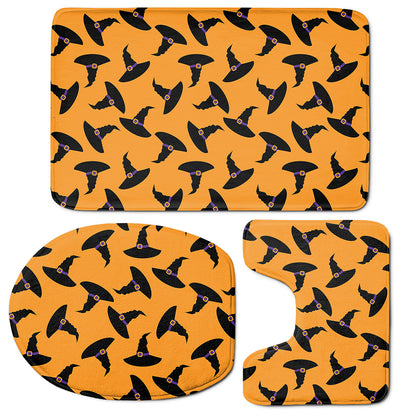 Halloween Witch Hat Pattern Print 3 Piece Bath Mat Set