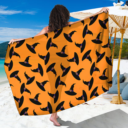 Halloween Witch Hat Pattern Print Beach Sarong Wrap