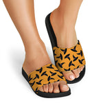 Halloween Witch Hat Pattern Print Black Slide Sandals