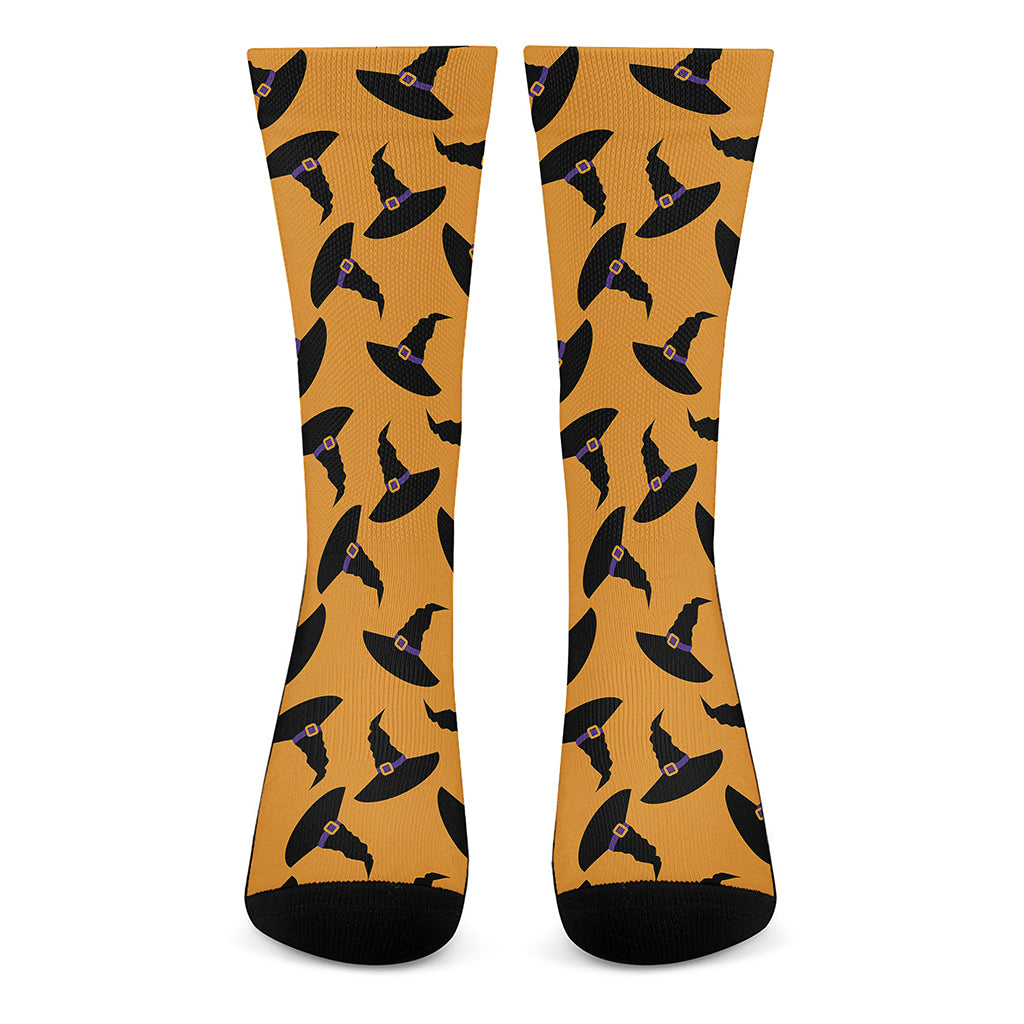Halloween Witch Hat Pattern Print Crew Socks