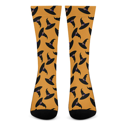 Halloween Witch Hat Pattern Print Crew Socks