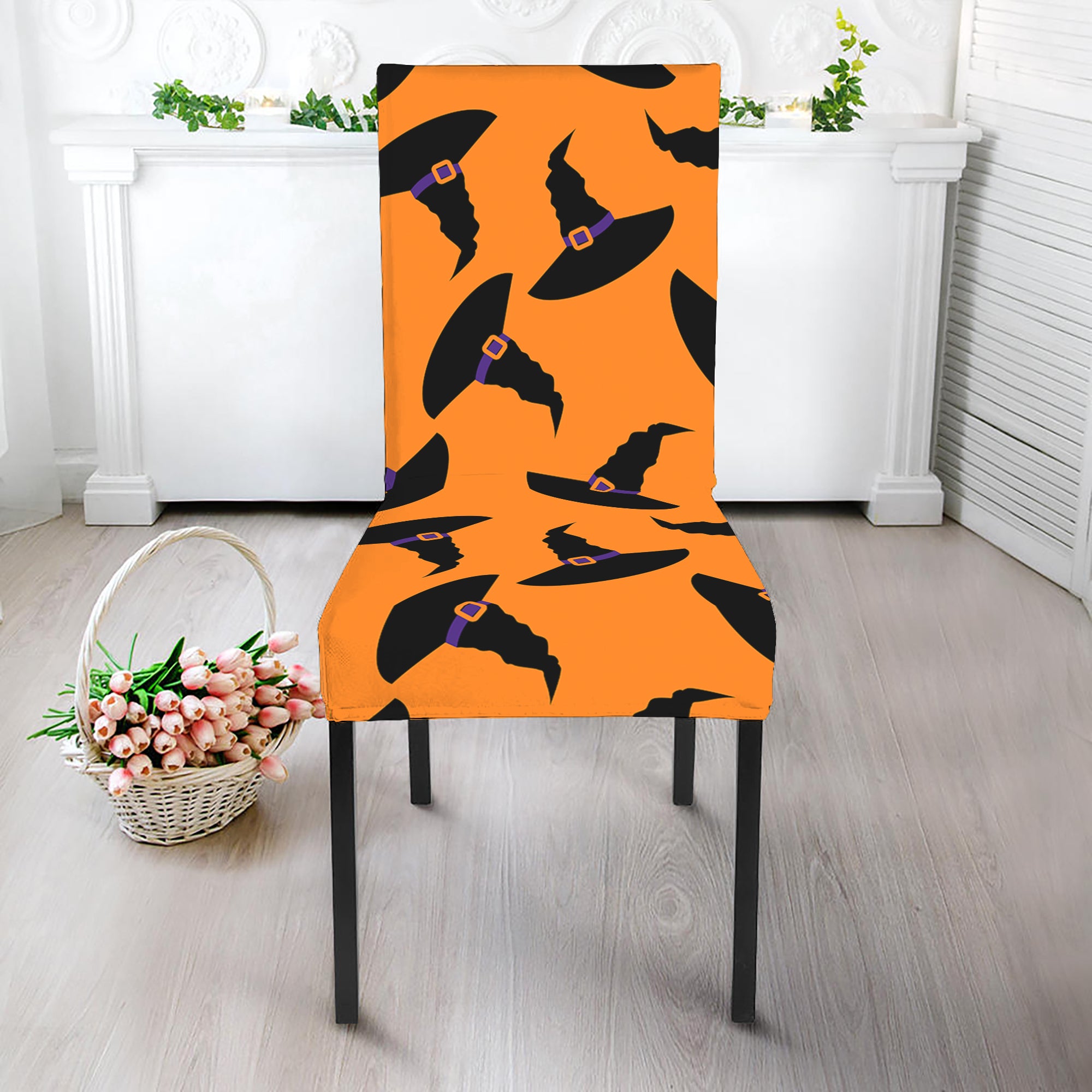 Halloween Witch Hat Pattern Print Dining Chair Slipcover