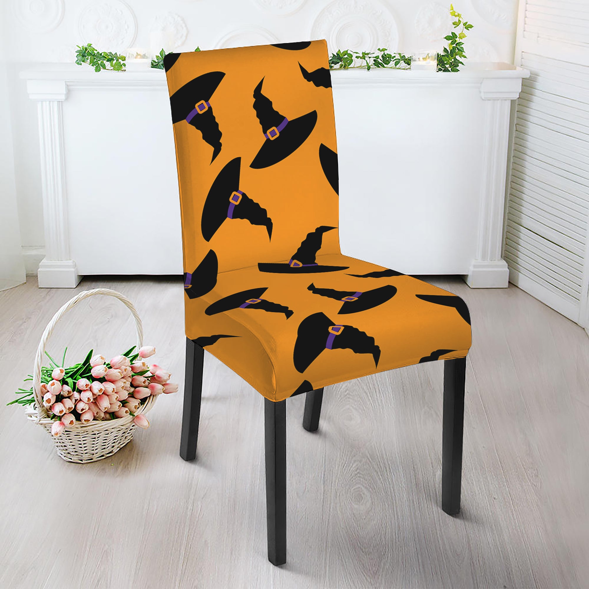 Halloween Witch Hat Pattern Print Dining Chair Slipcover