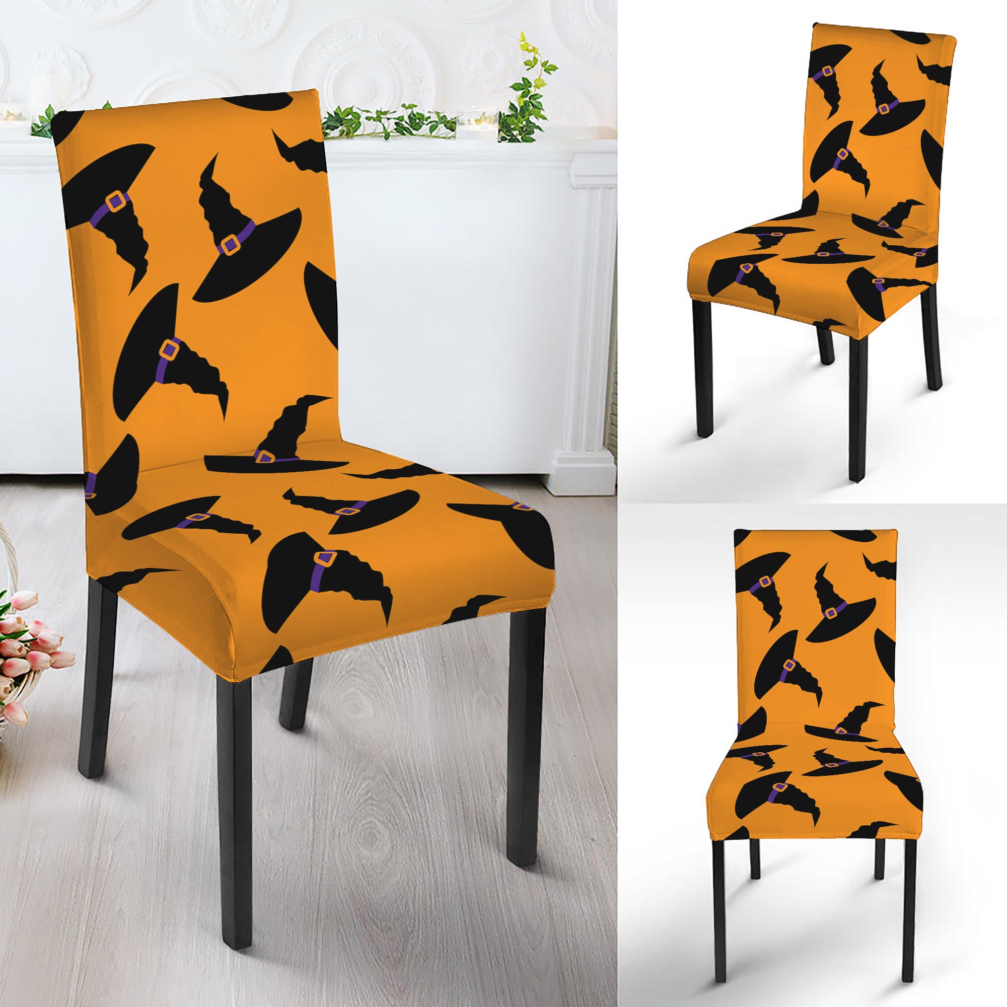 Halloween Witch Hat Pattern Print Dining Chair Slipcover