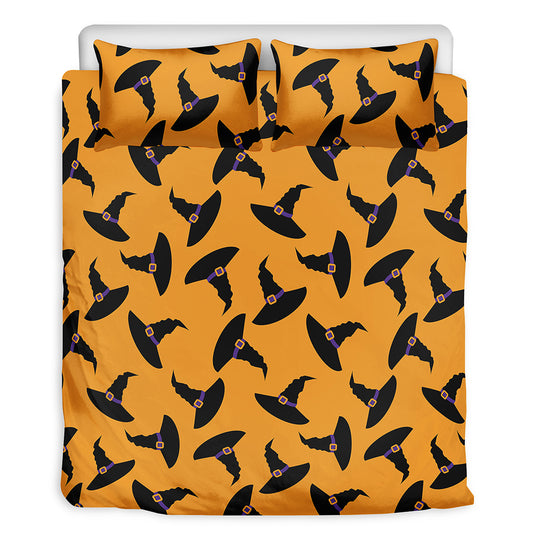 Halloween Witch Hat Pattern Print Duvet Cover Bedding Set