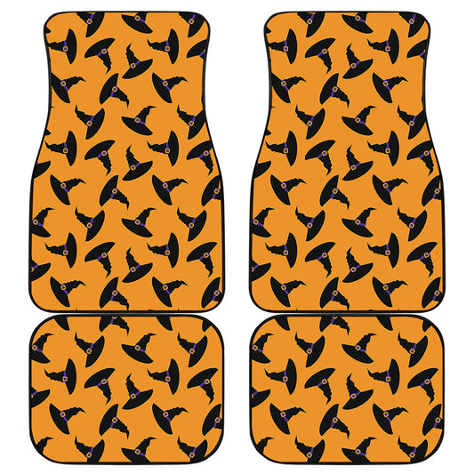 Halloween Witch Hat Pattern Print Front and Back Car Floor Mats
