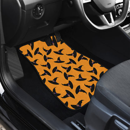 Halloween Witch Hat Pattern Print Front and Back Car Floor Mats