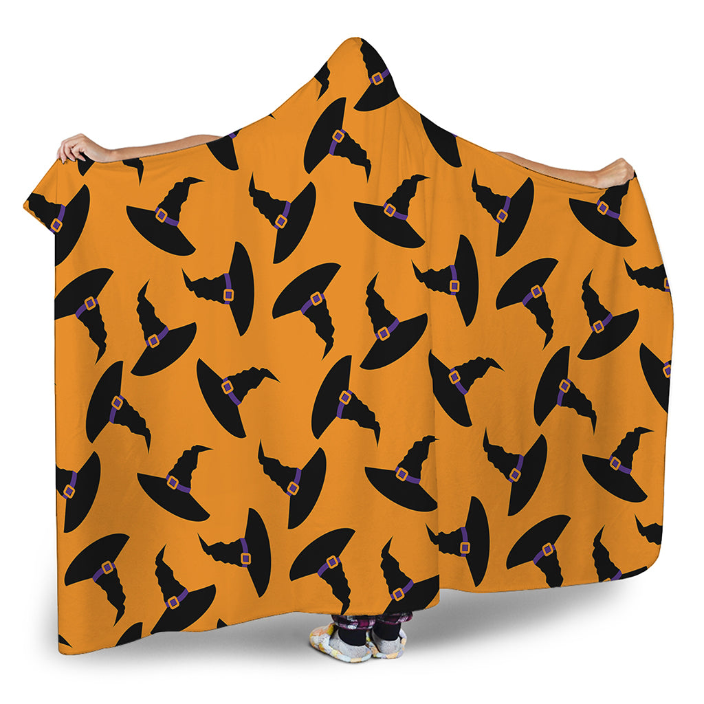 Halloween Witch Hat Pattern Print Hooded Blanket