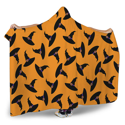 Halloween Witch Hat Pattern Print Hooded Blanket