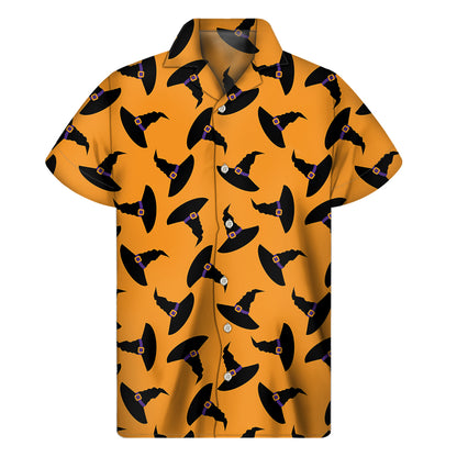 Halloween Witch Hat Pattern Print Men's Short Sleeve Shirt